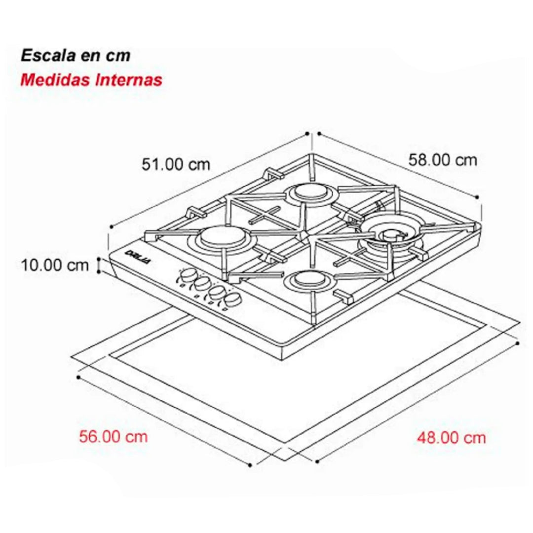 Tope de Cocina de Gas 60 cm Milan 60 Drija