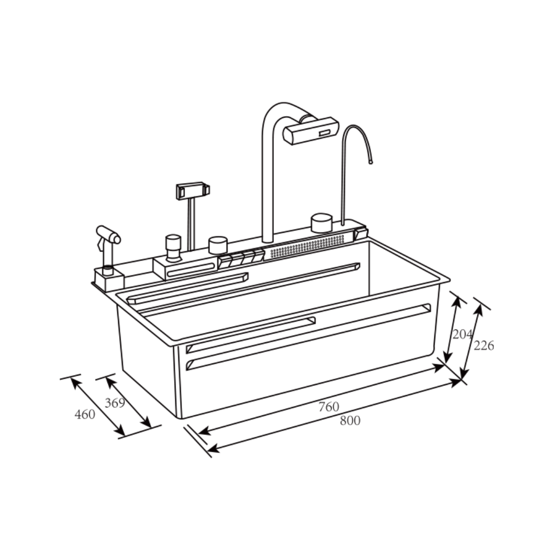 Fregador con Accesorios de 80 cm Flusso Pro 80 + Vetrux