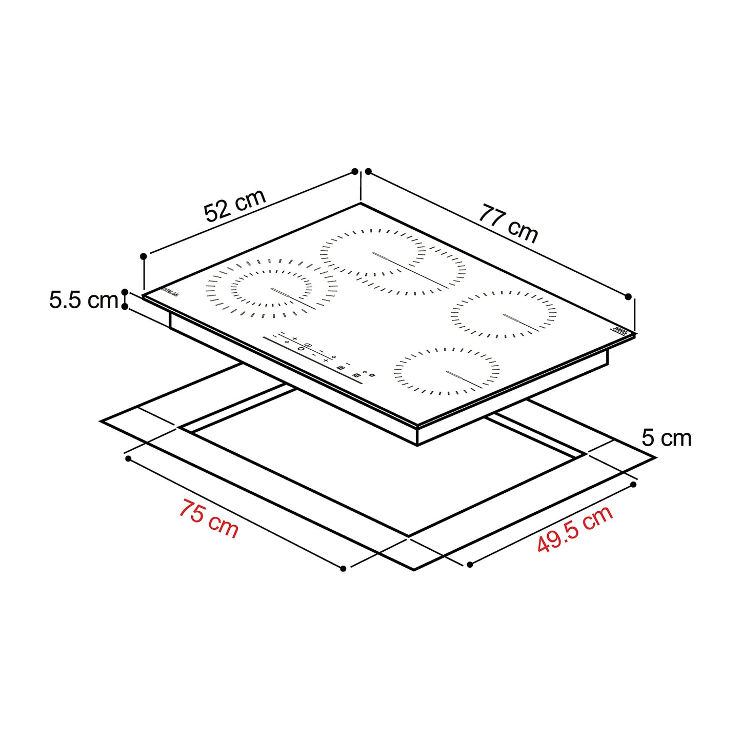 Tope de Cocina Vitrocerámica 76 cm 220V Berlin 76 Drija