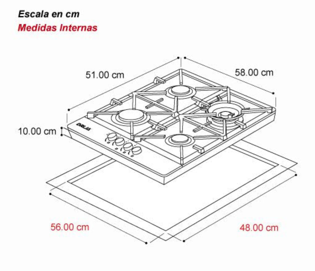 Tope de Cocina de Gas 60 cm Milan Pro 60 Drija