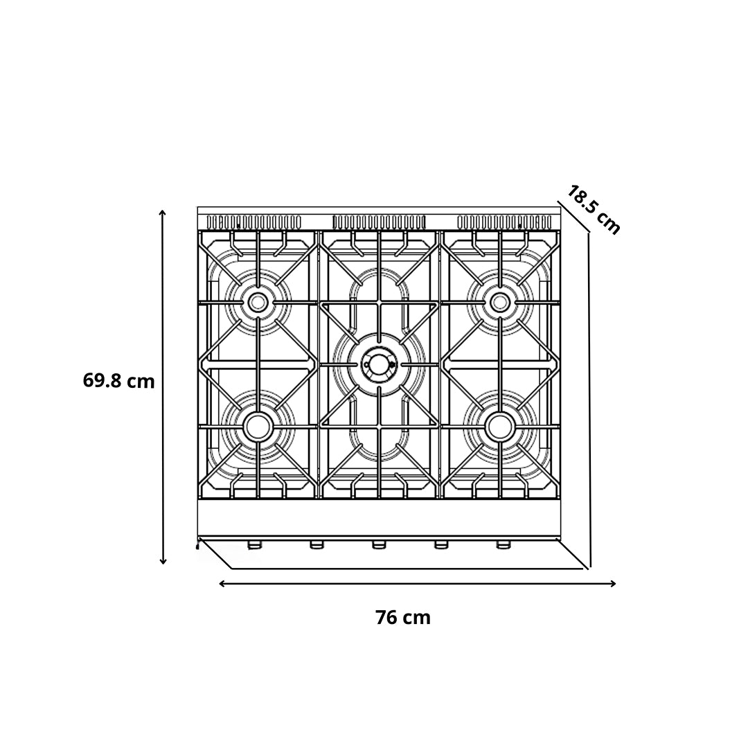 Tope de Cocina a Gas de Acero 30" Potenza 76 Drija