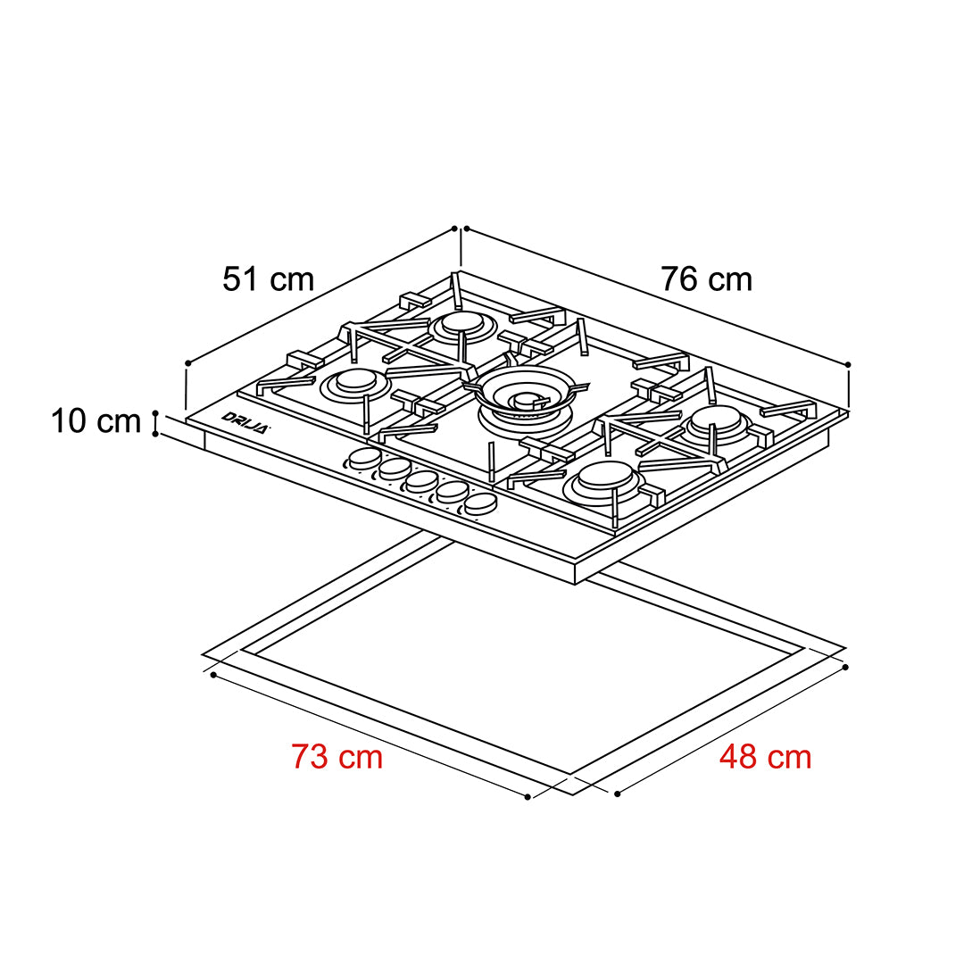 Tope de Cocina a Gas Vitrocerámica 76 cm Toscana Pro 76 Drija
