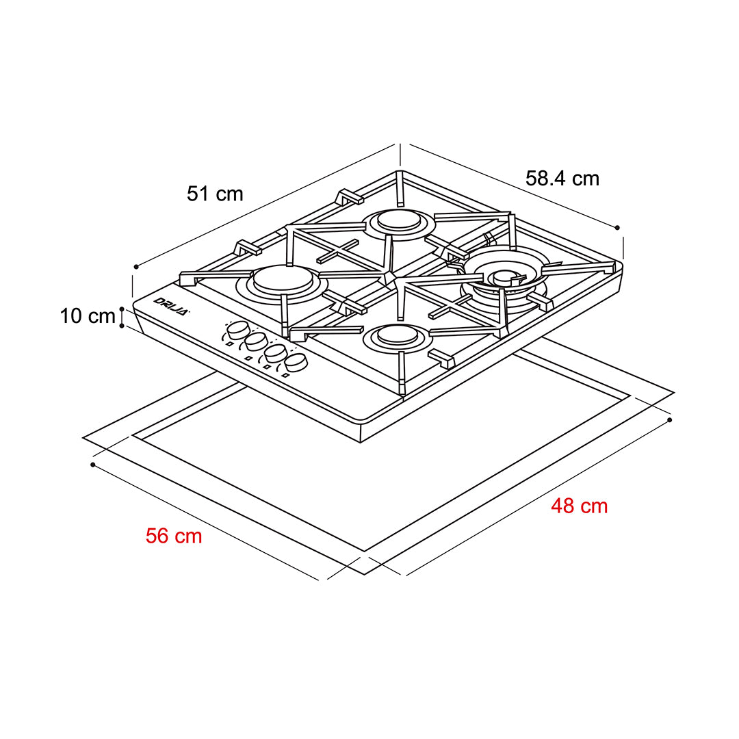 Tope de Cocina a Gas Vitrocerámica 60 cm Toscana Pro 60 Drija