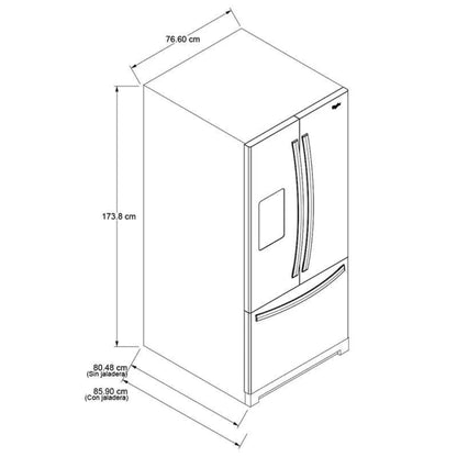 Nevera Side by Side French Door 3 Puertas de Acero con Dispensador de Agua 566L Whirlpool