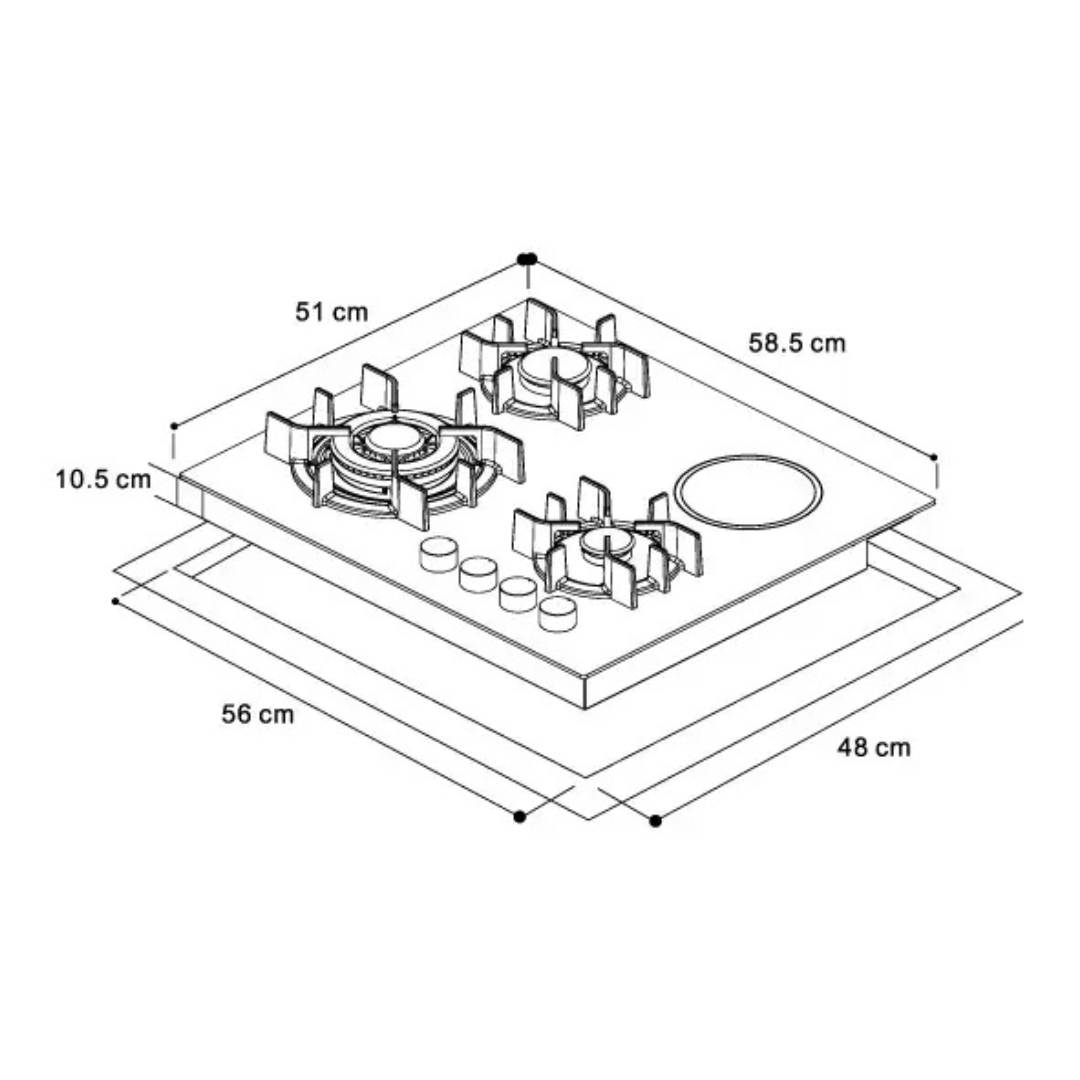 Tope de Cocina Mixto de Vitrocerámica 60 cm 220V Flexi 60 Vetrux