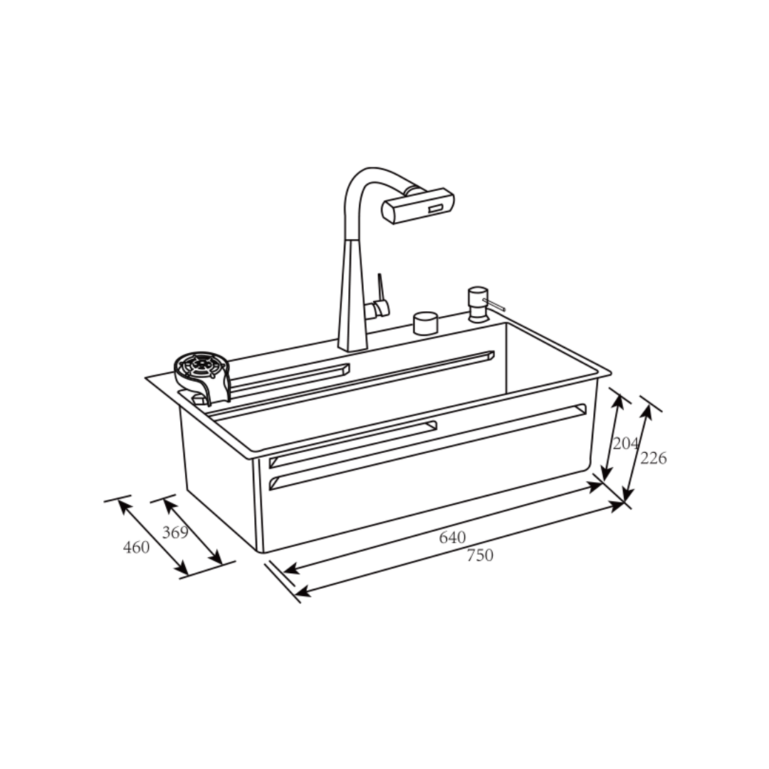 Fregador con Accesorios de 75 cm Flusso Lite 75 Vetrux