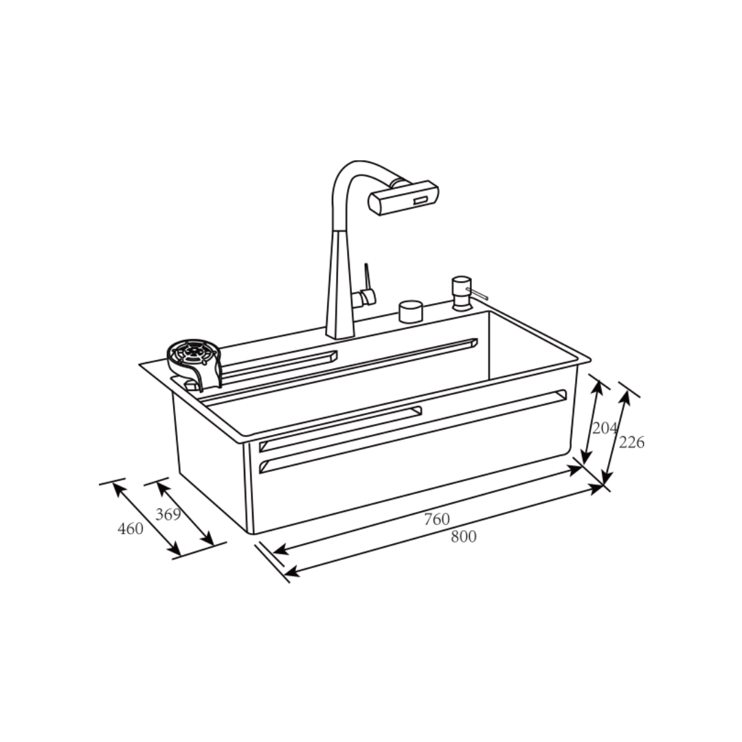 Fregador con Accesorios de 80 cm Flusso Lite 80 Vetrux