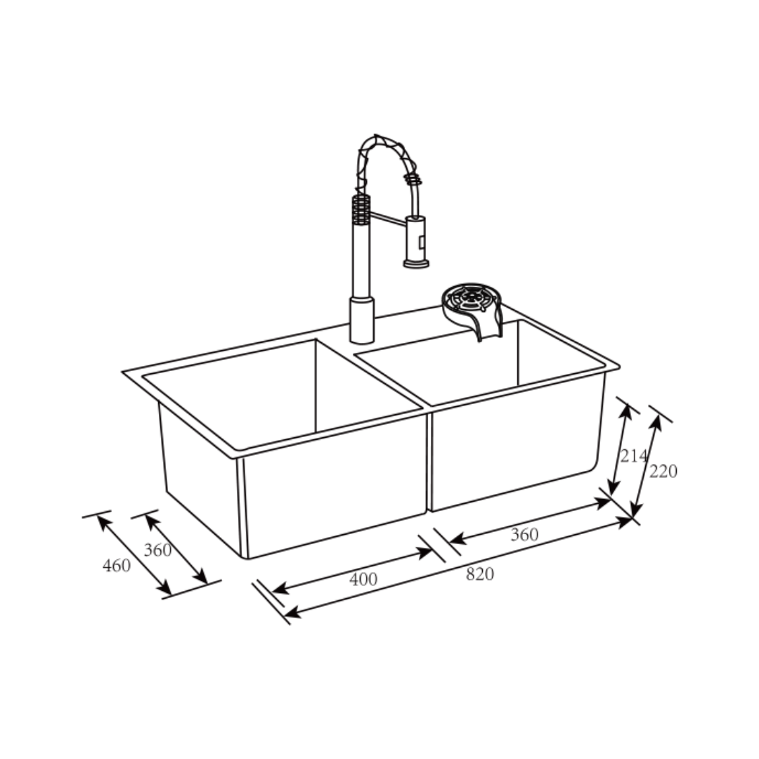 Fregador con Accesorios de 82 cm Flusso Dual 82 Vetrux