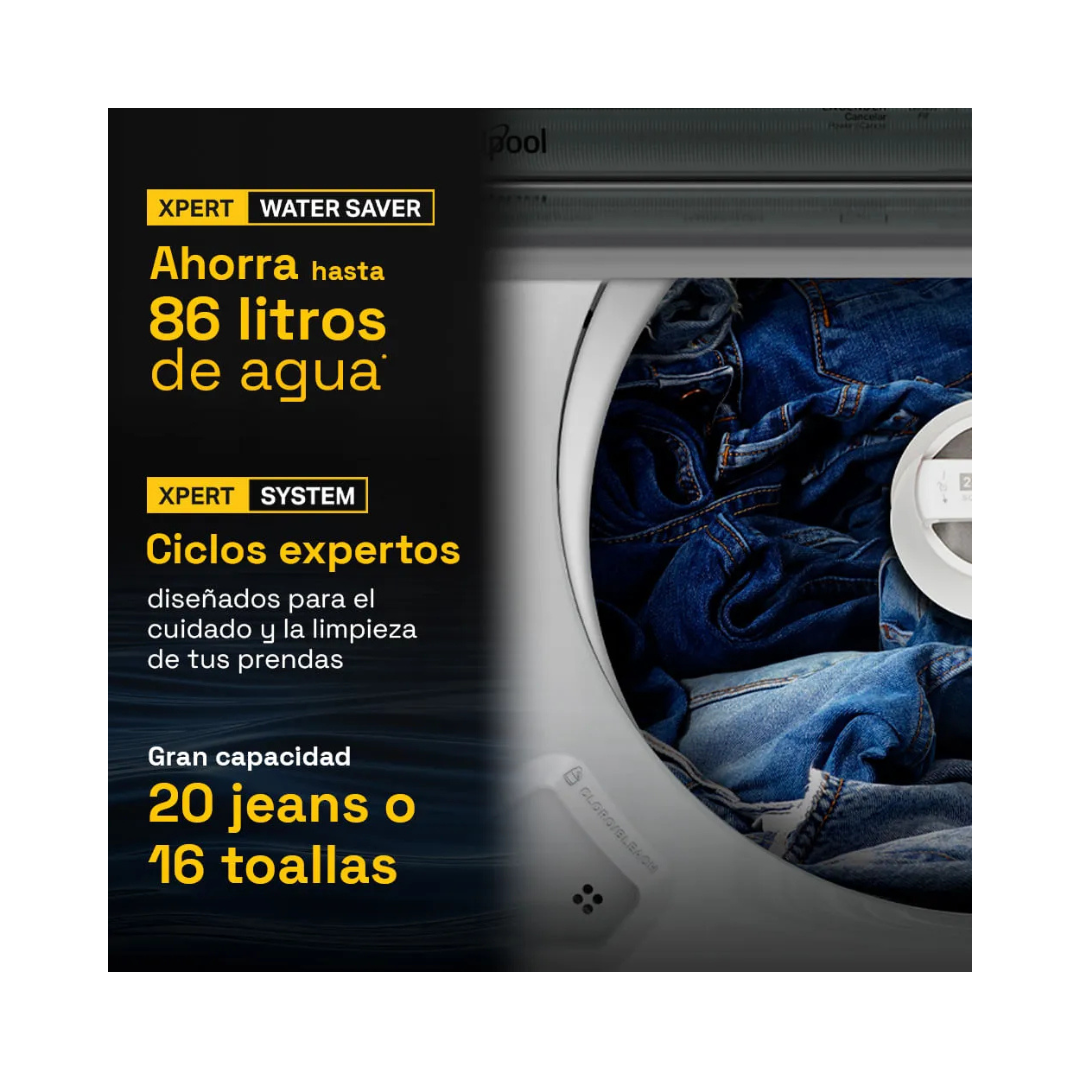Lavadora Automática Blanca con Agitador 2 en 1 de 22Kg Whirlpool
