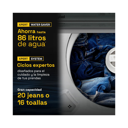 Lavadora Automática Blanca con Agitador 2 en 1 de 22Kg Whirlpool