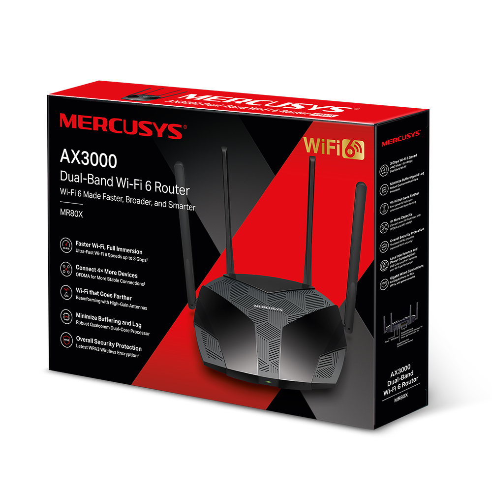Router Gigabit WIFI6 de 4 Antenas AX3000 MR80X Mercusys