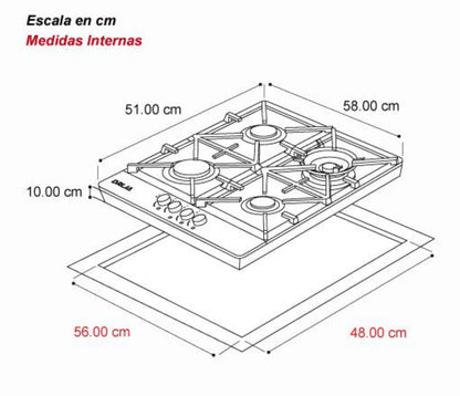 Tope de Cocina de Gas 60 cm Milan Pro 60 Drija