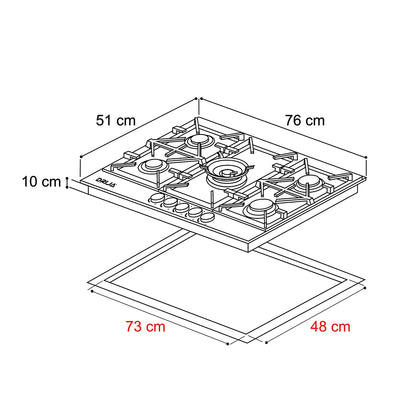 Tope de Cocina a Gas Vitrocerámica 76 cm Toscana Pro 76 Drija