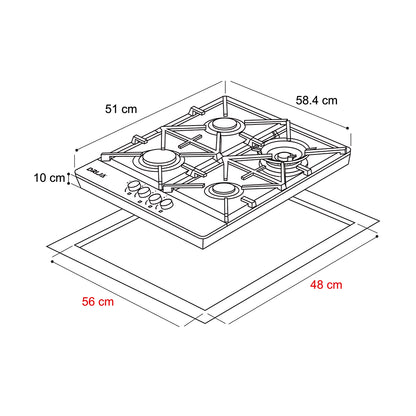 Tope de Cocina a Gas Vitrocerámica 60 cm Toscana Pro 60 Drija