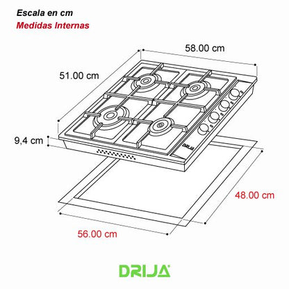 Tope de Cocina a Gas 60 cm Turin 60 Drija